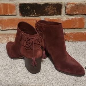 Vince Camuto red suede booties with chunky heel